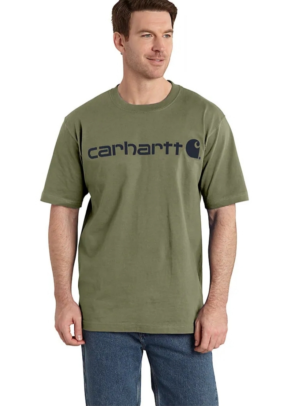 Carhartt Mens heathered green  signature logo t shirt Size 2XL Loose Fit Work